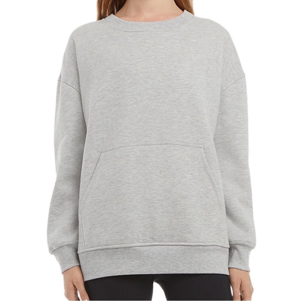 Danskin Ladies' Oversized Crewneck Sweater with Pocket, Gray, Small